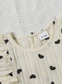 Baby Mädchen Herz Muster Flatterärmel Romper Body mit kleinem Hut, Apricot & Schwarz, Frühling/Sommer