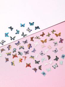 1盒3D蝴蝶美甲亮片，逼真双面蝴蝶美甲设计，全息蝴蝶形薄片，闪亮美甲装饰，彩色亮片美甲配件 - 彩色 - 查看 5