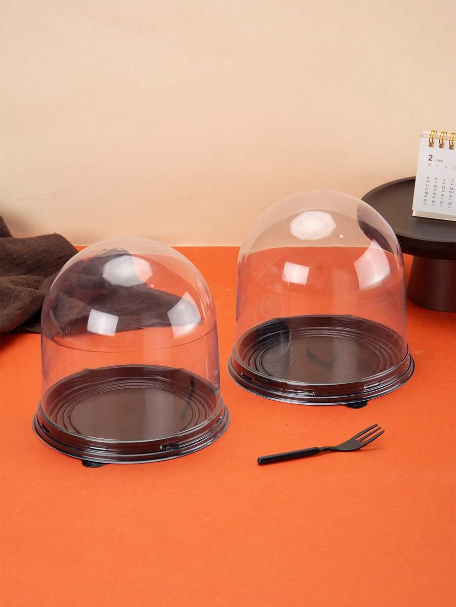 10 Pcs Round Cake Carriers For Transporting Plastic Disposable Cake Containers With Dome Lids And Cake Boards Clear Cake Boxes (4 Inch) - Black - View 1