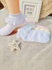 4 双甜美蕾丝边儿童袜子，透气网眼女童踝袜 - 彩色 - 查看 5