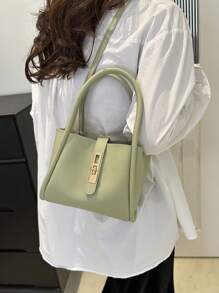 Bolso de mano versátil para madre de unicolor de moda en PU con bolsita pequeña para monedas