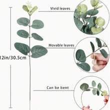 15pcs, 5 Assorted Eucalyptus Stems, Loose Artificial Silver Dollar Eucalyptus Leaves, Premium Dried Eucalyptus Bunches, Artificial Eucalyptus Sprigs For Wedding Vase, ZEKONAN