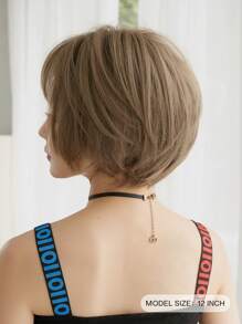 NAMM Wig Rambut Bob Cokelat Muda untuk Wanita, Wig Pendek Lurus 12 inci dengan Poni, Wig Serat Sintetis Tahan Panas untuk Anak Perempuan, Penggunaan Sehari-hari dan Pesta. - Light Brown - View 4