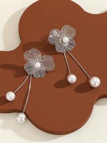 1 Pair Golden Flower Tassel Drop Earrings For Women