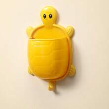 1pc Cute Yellow, Green And Grey Turtle Shaped Wall Mount Storage Box - Plastic, No Drilling Self-Adhesive Storage Box For Remote Controls And Accessories, Practical Hooks