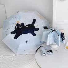 1 pièce Parapluie pliant automatique imprimé chat mignon, double usage pluie/soleil, parasol de voyage anti-UV