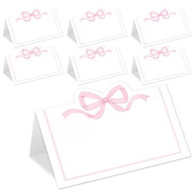 Pink Bow Place Cards Cute Bow Knot Tent Name Cards Blank Seat Assignment Label Cards For Birthday Party Table Setting Supplies Gifts Graduation Birthday Decorations Party Decorations Bachelorette Wedding Summer Beach Back To School School Supplies Room Decor
