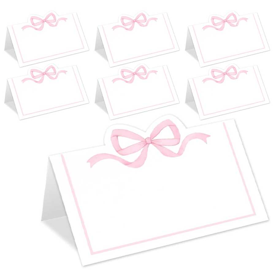 Pink Bow Place Cards Cute Bow Knot Tent Name Cards Blank Seat Assignment Label Cards For Birthday Party Table Setting Supplies Gifts Graduation Birthday Decorations Party Decorations Bachelorette Wedding Summer Beach Back To School School Supplies Room Decor - Multicolor - View 1