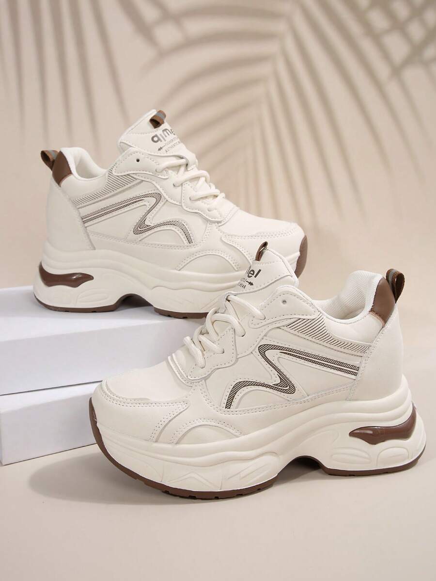 白色新款休闲女鞋，时尚厚底坡跟运动鞋 - 白色 - 查看 1