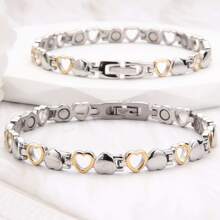 1pc Heart-Shaped Magnetic Bracelet, Stainless Steel Bracelet With Adjustable Sizing Tool Jewelry Gift (Silvery+Golden)