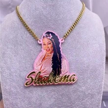 Gepersonaliseerde gepersonaliseerde acryl naam/afbeelding hanger ketting, vrouwen sieraden geheugen ketting met vrouwelijke/mannelijke portret aangepaste naam hanger, gepersonaliseerde foto geheugen cadeau, roestvrij staal gouden hondenpenning sieraden, kerstcadeau