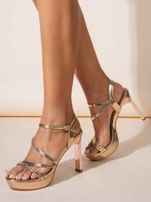 Sandalias de tacón alto para mujer, nueva colección verano 2025, plataforma impermeable de tacón grueso, correa, punta redonda, zapatos de moda de tacón alto para pasarela