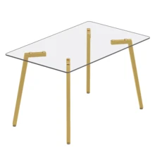 51 * 31.5 Inch Rectangular Dining Table: Transparent Glass Paired With Golden Seven Character Legs, Showcasing A Luxurious Texture. Suitable For Various Places Such As Kitchens, Dining Rooms,Etc.