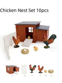 Set di modelli animali in pollo finto, cottage contadino in paglia, personaggi animali, ornamento per scena divertente, adatto per soggiorni, stimolazione del pensiero manuale e gioco per bambini