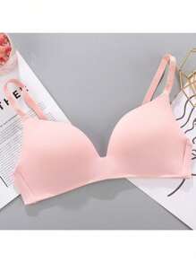 Sujetador femenino de cuatro piezas de color sólido, ropa interior fruncida, ligera y transpirable, aro sin acero, tirantes ajustables - Multicolor - Ver 8