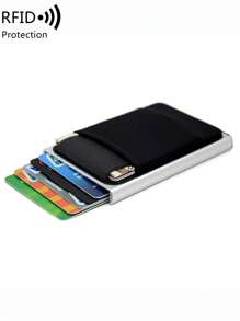 MIYIN Fashionable Ultra-Thin Aluminum Alloy Card Holder/Wallet, Unisex, Minimalist Solid Color Automatic Pop-Up Design, With Cash Compartment, Can Hold Credit Cards, ID Cards, Etc., Lightweight And Portable, Ideal Birthday Gift For Dad, Husband, Lover, Boyfriend, Also Suitable For Valentine's Day, Anniversary, Father's Day, Etc. Black Accessory, Men's Wallet/Mini Wallet/Card Holder. - Silver - View 2