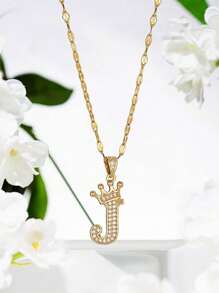 1pc Fashionable Crown & Letter Pendant Necklace With Stainless Steel Chain, Customizable Name Initial Necklace, Suitable As Birthday Gift For Children, Family, Friends
