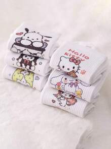 6 paires de chaussettes mignonnes de dessin animé Sanrio, style girly