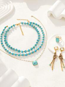 Western Country Turquoise Series Necklace Bracelet Ring Earrings, Bohemian Holiday Style Elegant Fashion Stainless Steel Plating 18K Gold, Party Banquet Gifts, Daily Wear First Choice