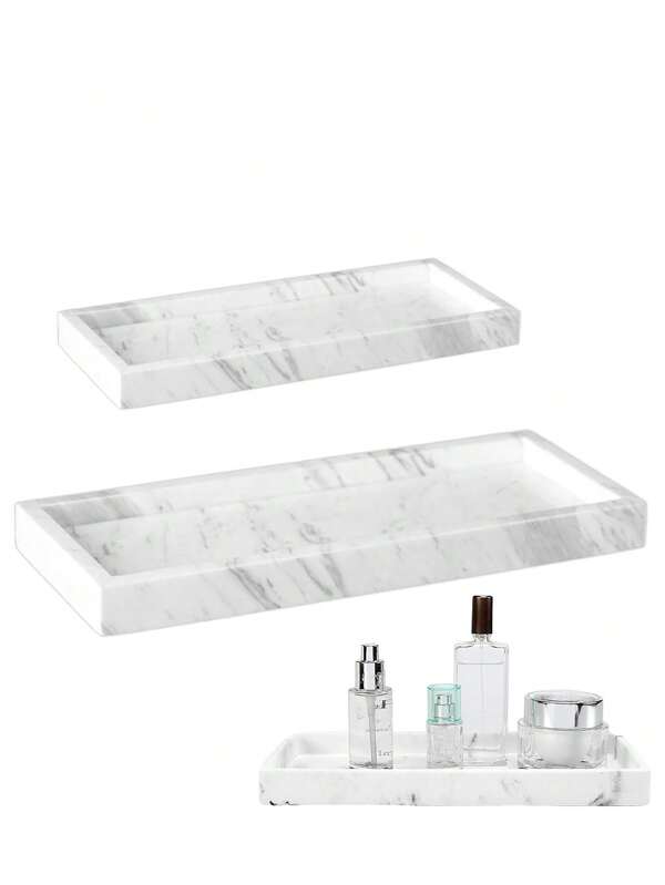 Conjunto de 2 bandejas retangulares de silicone para banheiro, bandeja flexível à prova de quebra, bandeja dispensadora de sabonete de silicone de 11,8" e 7,8", suporte para pratos para toalhas de papel, velas, toalhas, plantas, bandeja para chaves de perfume, para férias na praia, coleção de banheiro, coleção de quarto, grande capacidade