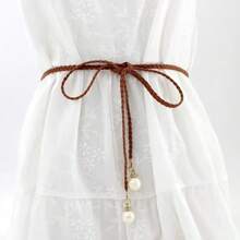 Woven Slim Waist Belt Decorative Waist Rope For Women, Sweet Tie Waist Chain For Dresses, Pearl Waist Accessory - Multicolor - View 1