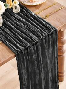 1pc/2pcs Black Pleated Table Runner, Transparent Rustic Cheesecloth Tablecloth, Folding Table Runner Tablecloth, Table Cover, Party Favor, Birthday Gifts For Birthday Decor, Wedding Decor, Holiday Babe Shower Decor Home Decor Party Decor Room Decor Table Decoration Kitchen Decor Table Cloth