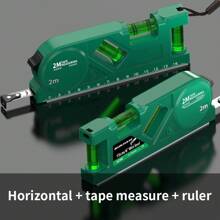 New Multifunctional Ruler, Extendable Up To 2M, With Tape Measure, Strong Magnets, 3-Vial Level, Multi-Angle Measurement, ABS Body, High Precision Mini Balance Instrument, Suitable For Vertical Measurement At Home - Green - View 1
