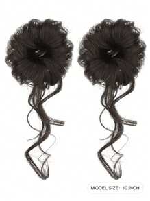 2PCS Kid's Hair Bun Extensions Wig Ring Synthetic Children's Wig Girl Flower Head Hair Artifact Wig Elastic Rubber Band Hair Bun Chignon Kid Children Wig Hair Accessories