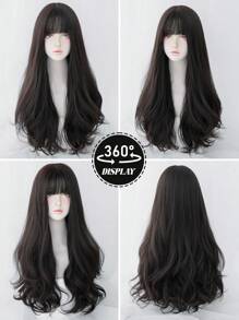 NAMM Tóc giả dài gợn sóng màu nâu sẫm màu đen cho nữ Tóc giả xoăn màu đen dài 24 inch có mái Tóc giả xoăn sóng tự nhiên bằng sợi tổng hợp chịu nhiệt mật độ cao Tóc giả tua rua cho bé gái Người mới bắt đầu sử dụng hàng ngày trong tiệc tùng - màu đen - Xem 4