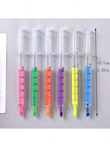 6pcs Vibrant Syringe Highlighters - Smooth Writing, Long-Lasting Ink - Perfect For Students & Professionals - Assorted Bright Colors, Office & School Supplies Set Back To School - Multicolor - View 2