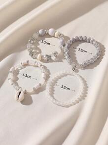 4 件/套波西米亚风串珠手链，带玻璃珠、木珠、蝴蝶和贝壳吊坠，适合女士的休闲百搭珠宝