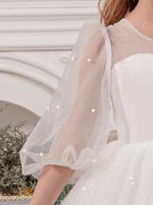 Tween Girl White Handmade Beaded Bow Tulle Elegant Christmas Party Dress, Princess Dress Suitable For Girls Birthday Party, Teenage Prom Party Dress, Flower Girl Wedding Bridesmaid Gown, Thanksgiving, Graduation Outfit