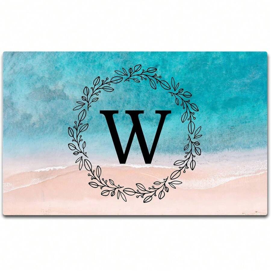Doormat Personalized Initial Monogram Front Door Mat Outdoor Welcome Mat St Patricks Day 4 Leaves Clover Welcome Mat Non Slip Rubber Backing Washable Home Office Rug - Beach - View 1