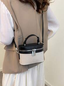 Mini Solid Color Riveted Punk Style Asymmetric Shoulder Boxy Bag