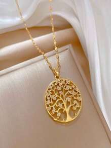 1 件奢华生命树设计颈链，独特百搭锁骨链吊坠项链（不含礼品盒） - 金色 - 查看 4