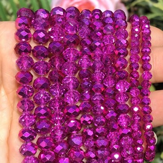 120/160/220/300pcs Austrian Crystal Glass Beads, Fuchsia Color, Round Flat Shape, 4/6/8mm, Suitable For Handmade Bracelets, Necklaces, Earrings, Jewelry Making Supplies