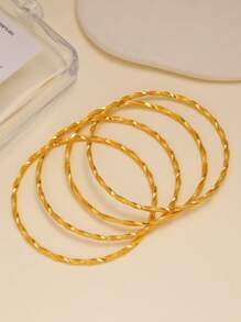 4 أساور سوار من النحاس المطلي بالذهب عيار 24 قيراط سميكة ومجدولة، مناسبة للنساء كهدية للمناسبات، الحفلات، والاستخدام اليومي