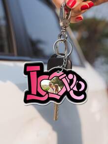 1 pieza Llavero con foto de pareja personalizado, Regalo de pareja personalizado con foto con forma de corazón, Llavero con foto personalizada exclusiva, Llavero con forma de "Te amo", Llavero de anillo abierto de acero inoxidable, Accesorio de pareja personalizado único