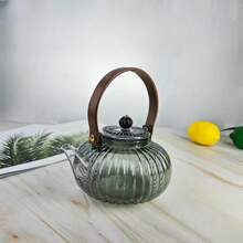 1pc Glass Teapot Smoky Grey Glass Boiling Teapot Brewing Teapot Glass Teapot With Tea StrainGlass Teapot With Wooden Handle Beam Kettle Suitable For Electric Clay Stove Glass Teapot Kitchen Office Supplies
