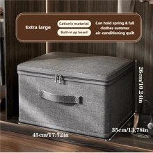 1pc Cationic Drawer Style Storage Box, Large & Small Size, Thick With Lid, Foldable Storage Container For Clothes Closet, Multi-Size Available - Light Grey - View 3
