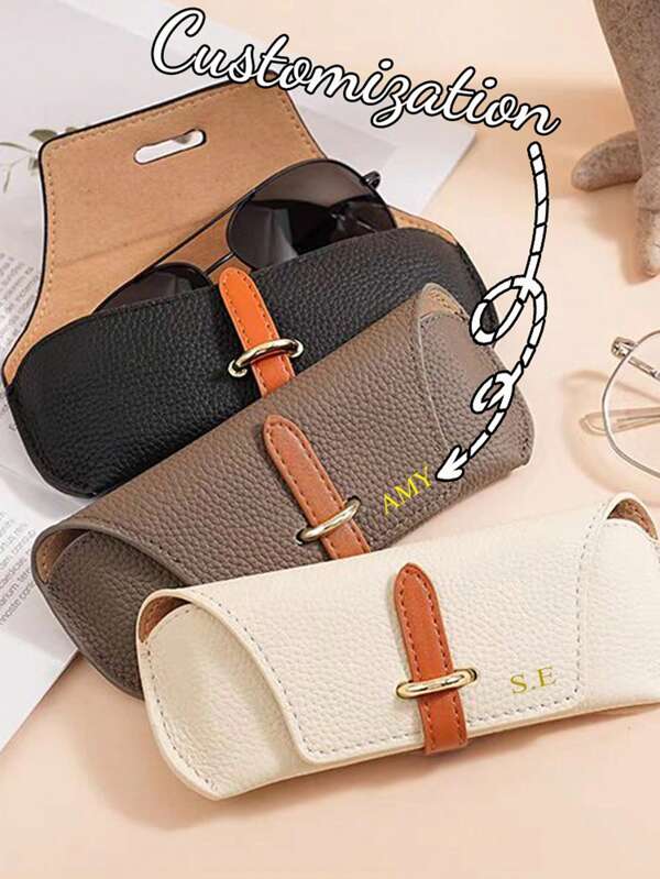 Luxuriöse personalisierte Leder-Brillentasche mit eingraviertem Namen, tragbare Schutzhülle für Reise-Sonnenbrillen, Modische Kosmetiktasche