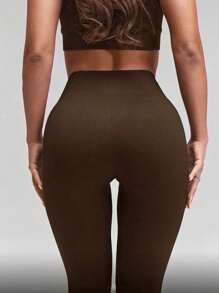 Legging Yoga Olahraga Musim Panas, Celana Ketat Olahraga Musim Semi dengan Jahitan, Elastisitas Tinggi, Kontrol Perut, dan Pinggang Lebar - Coffee Brown - View 4
