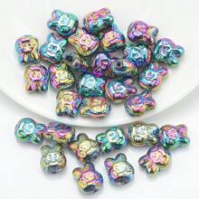 30 piezas/Paquete Cuentas con cabeza de conejo de vidrio enchapado de 10*12mm con agujero, material de manualidades para pendientes/collares/encantos/llaveros/cadenas de teléfono