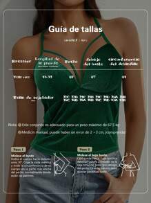 Elegante top de tirantes cruzados sin espalda con escote en V profundo para mujer, confeccionado en poliéster de largo regular con detalles recortados, perfecto para salir de noche. - Verde - Ver 3