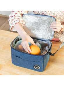 1pc Lunch Box, Handbag, Square Insulation Bag, Aluminum Foil Thickened Bento Bag, Office Worker, Student, Meal Carrying, Large Capacity Picnic Bag,Back To School - Blue - View 2