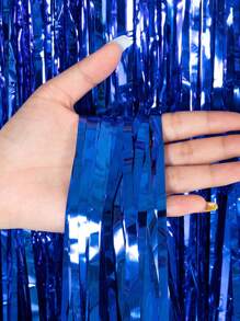 1 pieza Cortina con flecos azul de 2M*1M, Rollo de cortina de lluvia de PET para decoración de fondo de fiesta de cumpleaños y boda