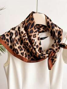 1pc New Vintage Satin Square Bandana Scarf, Fashion Versatile Women Neck Scarf, Smooth Soft Thin Scarf, Headband Hair Accessory, Polyester - Coffee Brown - View 1