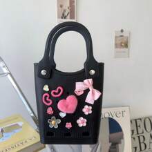 女士 EVA 手提包，时尚便携夏季防水旅行收纳包，方形黑色 DIY 穿孔装饰手提包，适合度假、游泳、户外海滩 - 黑色 - 查看 7