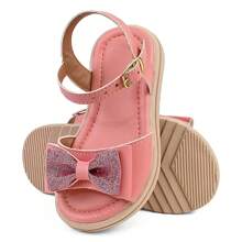 Girls' Sandals With Bow, Mirrored Glitter, Tractor-Shaped - 藕粉色 - 查看 1