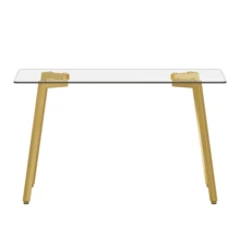 51 * 31.5 Inch Rectangular Dining Table: Transparent Glass Paired With Golden Seven Character Legs, Showcasing A Luxurious Texture. Suitable For Various Places Such As Kitchens, Dining Rooms,Etc.